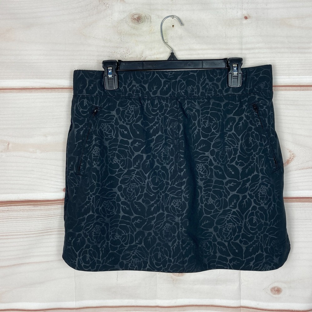 Orvis Skort Womens M Black Rose Floral Pull On Pockets Active Travel Stretch